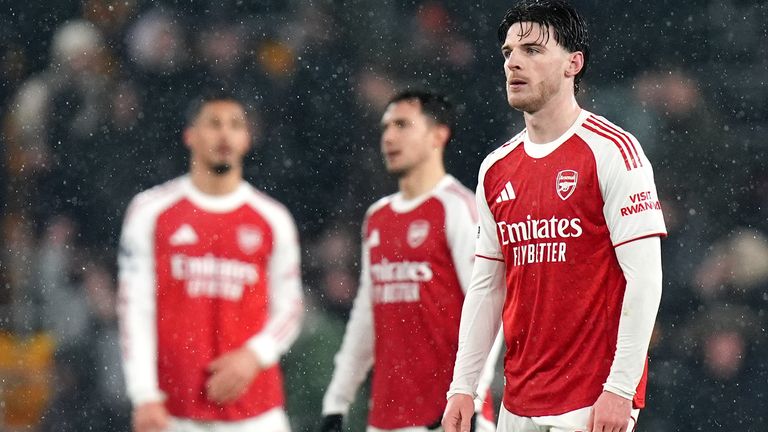 Declan Rice reacts after Arsenal drop points at Wolves
