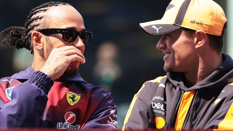 Lewis Hamilton and Lando Norris on the track parade in Shanghai