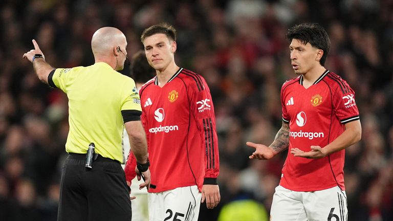 Manchester United's Lisandro Martinez was sent off for pulling the hair of Leeds' Dominic Calvert-Lewin