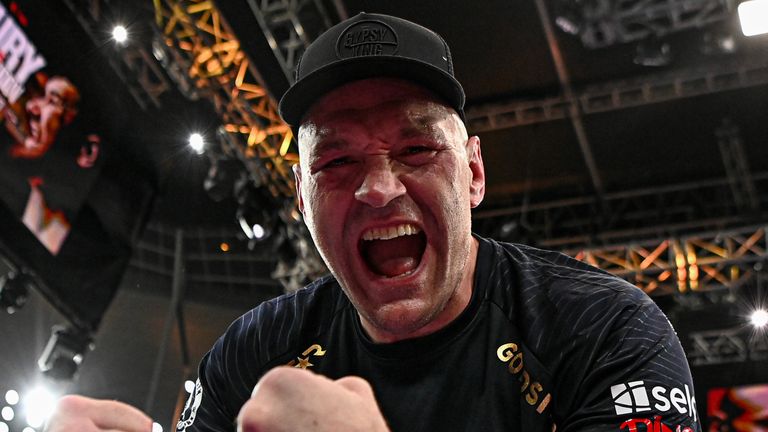 Fury roared at Joshua fromnthe ring after his victory (pic: Chris Dean / Boxxer)